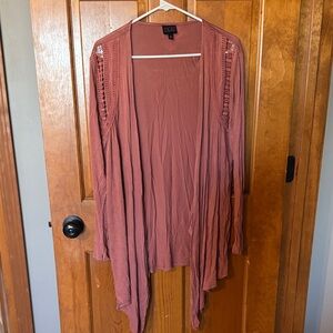 Flowy Open-Front Crochet Shoulder Cardigan - Dusty Rose